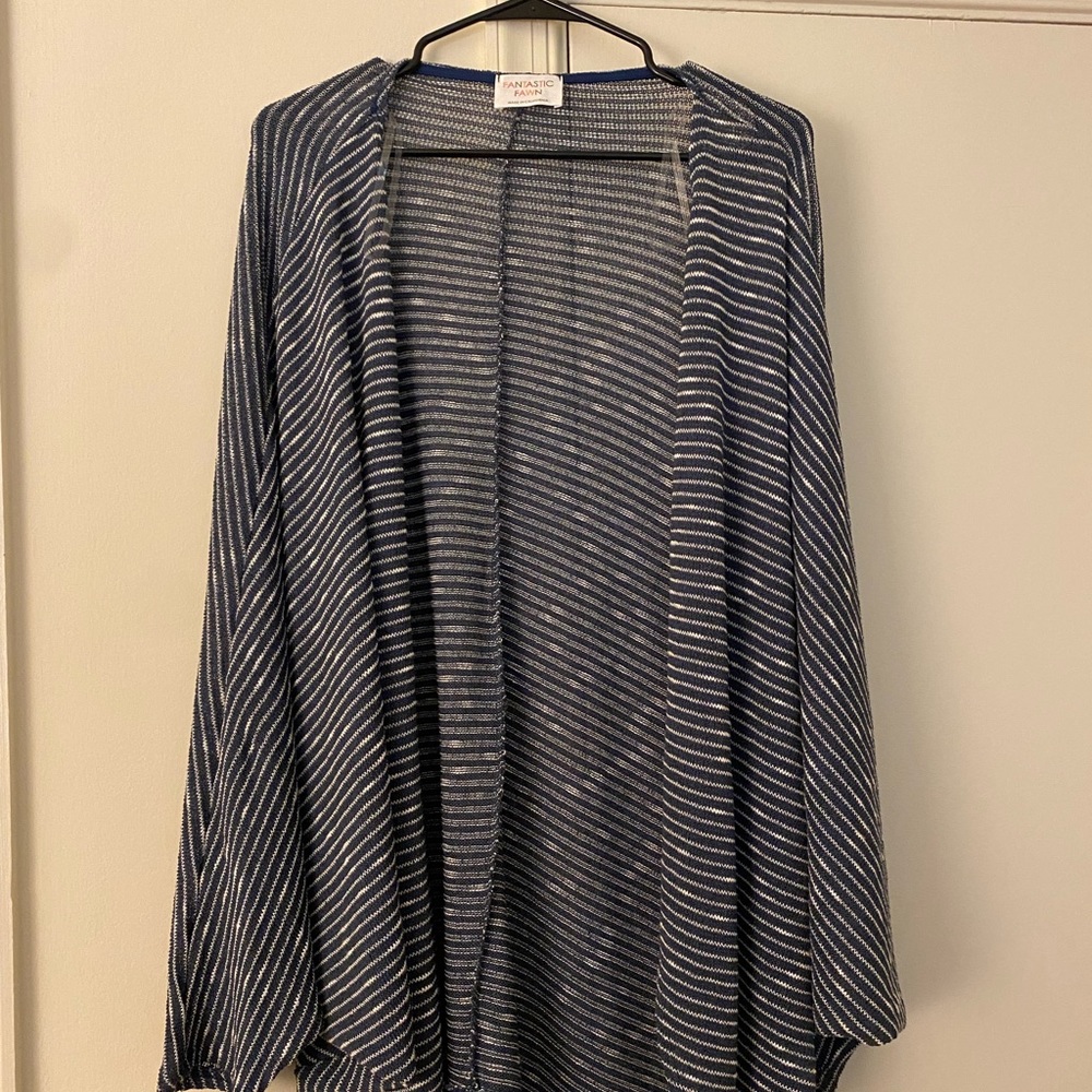 Striped cocoon cardigan-Navy